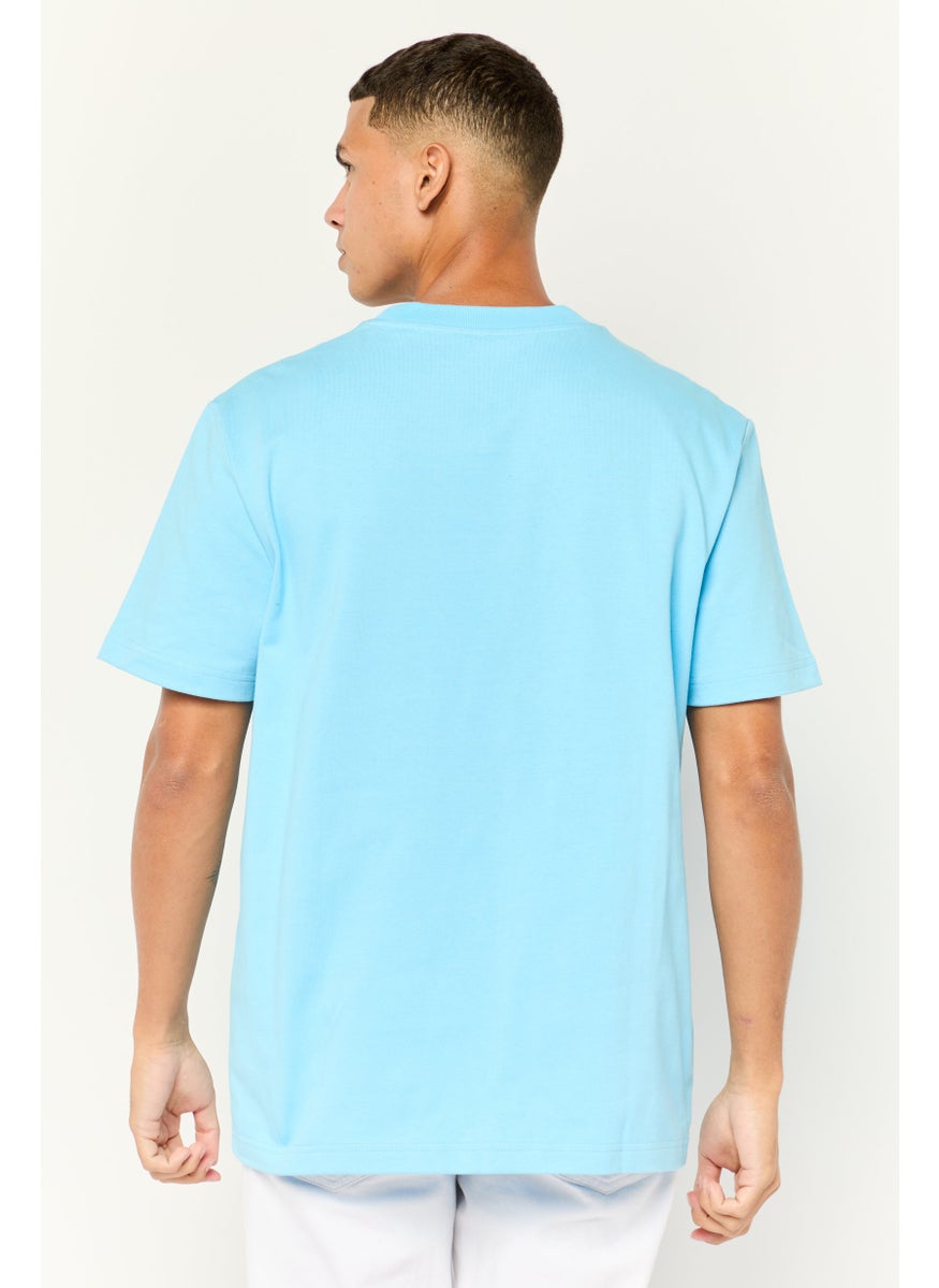ESPRIT - Men Ribbed Collar Shorts Sleeve Brand Logo T-Shirt, Blue - Image 1