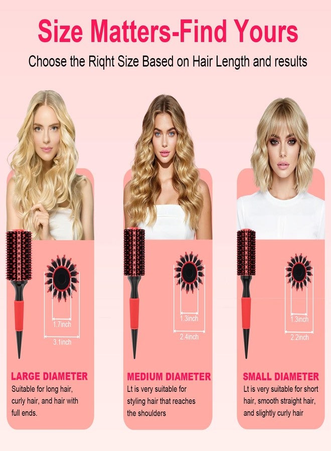BBV Round Brush for Blow Out, Hair Brushes for Women, Boar Bristle Round Hair Brush for Curling, Styling, Volume & Shine, Red and Black (1.1 INCH) - Image 2