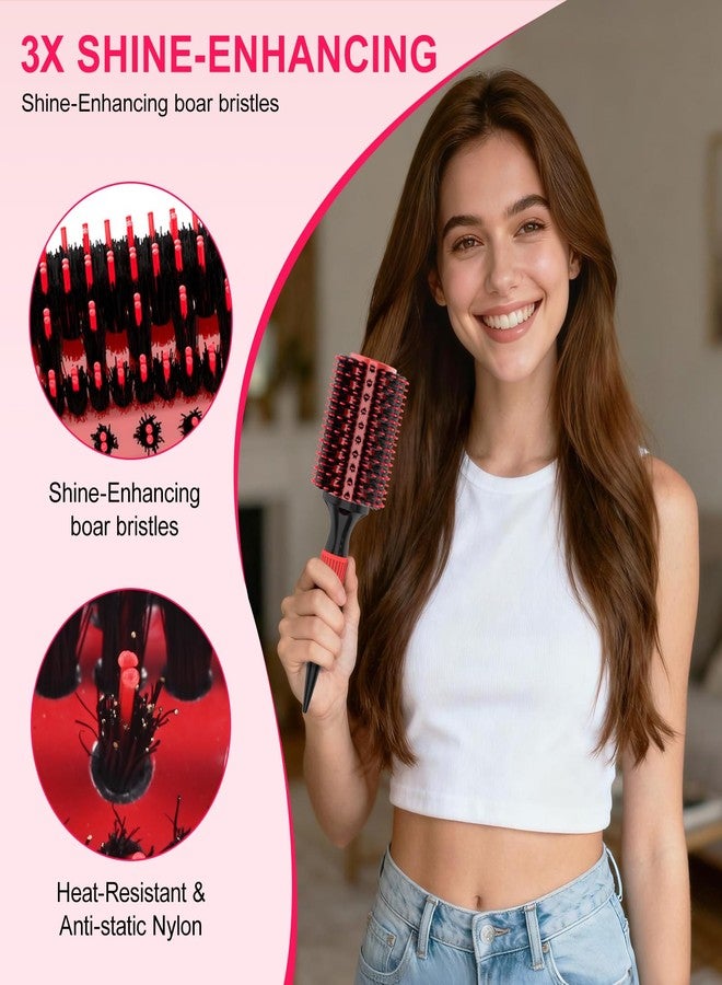 BBV Round Brush for Blow Out, Hair Brushes for Women, Boar Bristle Round Hair Brush for Curling, Styling, Volume & Shine, Red and Black (1.1 INCH) - Image 3