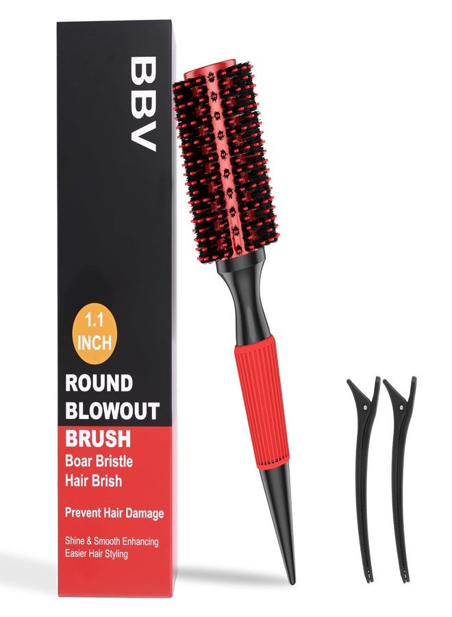 BBV Round Brush for Blow Out, Hair Brushes for Women, Boar Bristle Round Hair Brush for Curling, Styling, Volume & Shine, Red and Black (1.1 INCH) - Image 1
