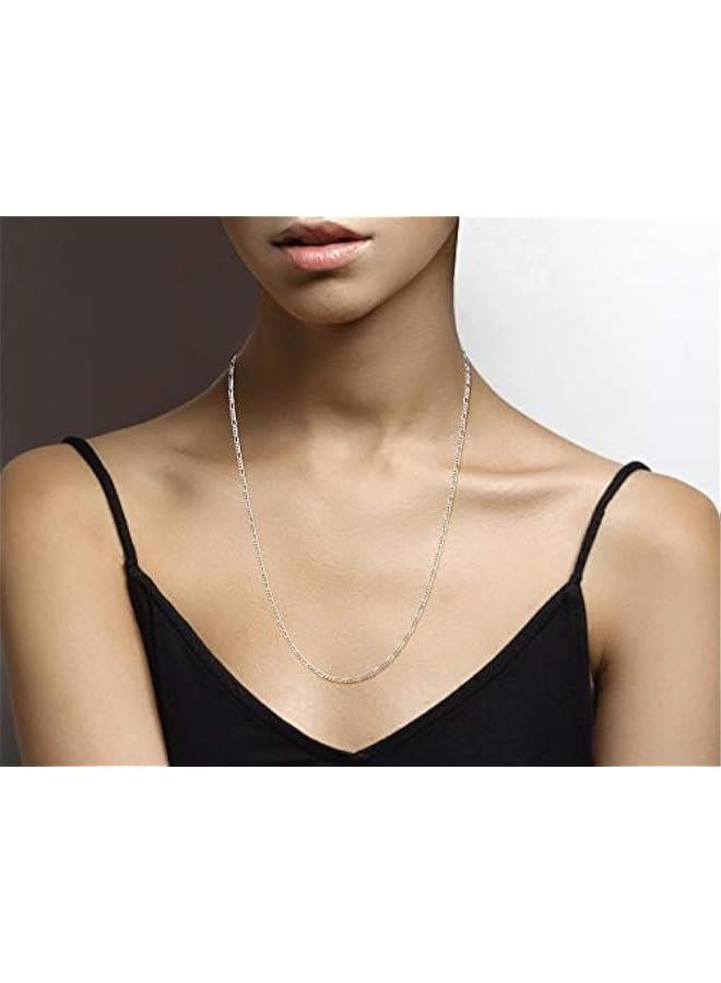 Arabest Solid 925 Sterling Silver Italian 2.3mm Diamond-Cut Figaro Link Chain Necklace for Women Men, Made in Italy - Image 4