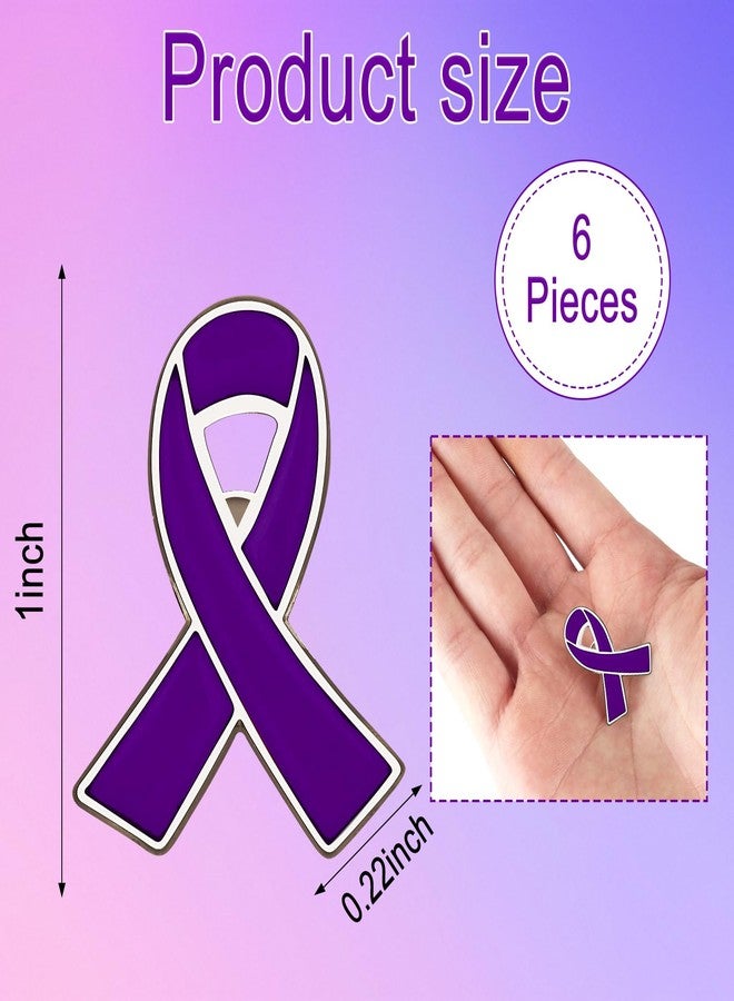 TUCEWP 6Pcs Purple Ribbon Lapel Pins Domestic Violence Awareness Pins Alzheimer’s Pancreatic Cancer Lupus Awareness Enamel Brooch Pin for Charity Events Survivor Campaign Party Favors Supplies - Image 3