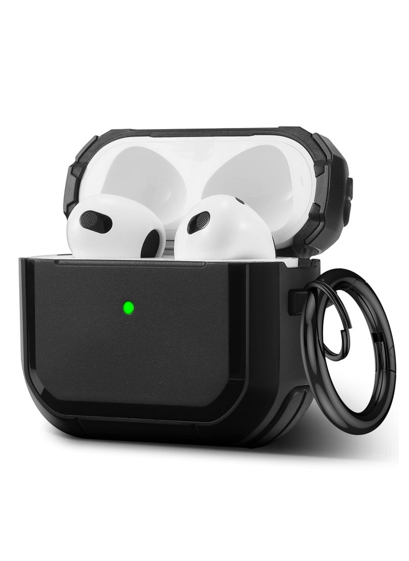 Generic - AirPods 3 Case Cover with Keychain Upgraded Armor Shockproof Hard-Shell Protective TPU Compatible for Apple Airpods 3rd Generation Case for Women Men (Front LED Visible) Black - Image 1