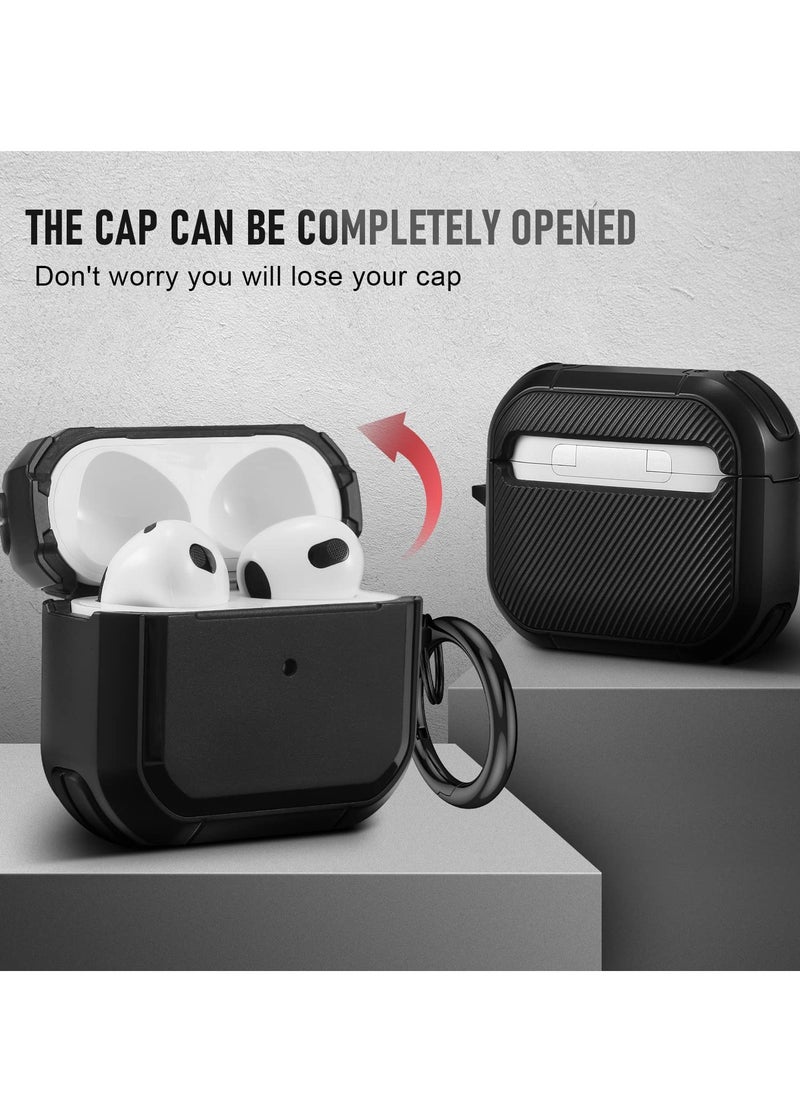 Generic - AirPods 3 Case Cover with Keychain Upgraded Armor Shockproof Hard-Shell Protective TPU Compatible for Apple Airpods 3rd Generation Case for Women Men (Front LED Visible) Black - Image 1