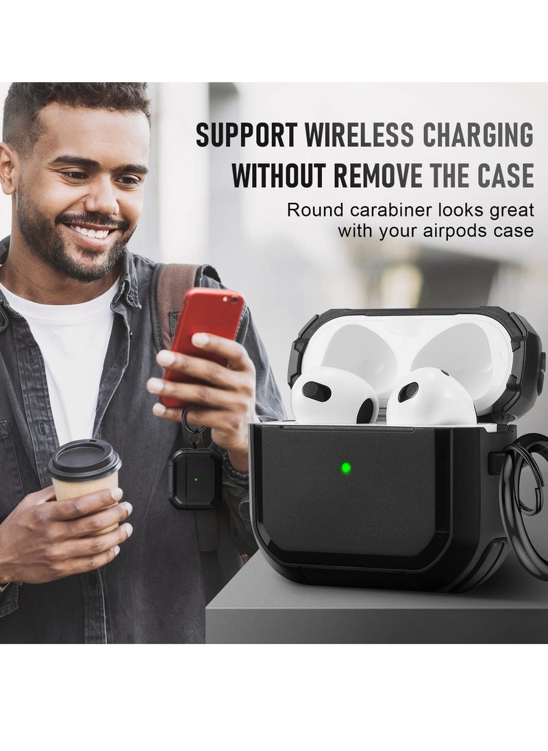 Generic - AirPods 3 Case Cover with Keychain Upgraded Armor Shockproof Hard-Shell Protective TPU Compatible for Apple Airpods 3rd Generation Case for Women Men (Front LED Visible) Black - Image 1