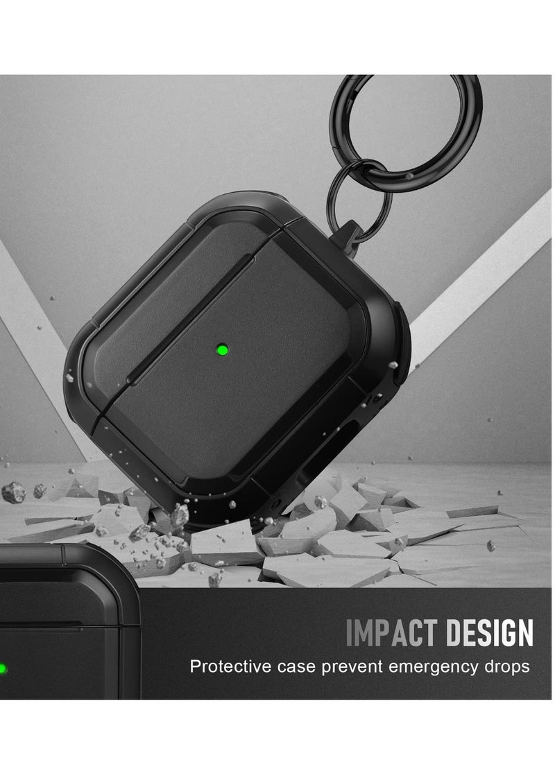 Generic - AirPods 3 Case Cover with Keychain Upgraded Armor Shockproof Hard-Shell Protective TPU Compatible for Apple Airpods 3rd Generation Case for Women Men (Front LED Visible) Black - Image 1
