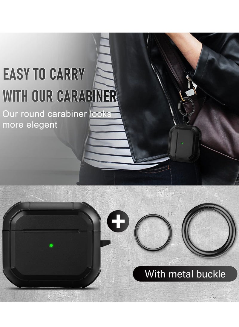 Generic - AirPods 3 Case Cover with Keychain Upgraded Armor Shockproof Hard-Shell Protective TPU Compatible for Apple Airpods 3rd Generation Case for Women Men (Front LED Visible) Black - Image 1