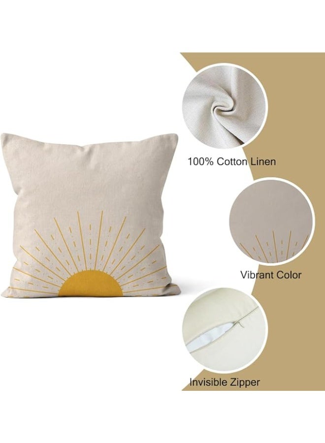 Boho Pillow Covers 18x18 Inch, Mid Century Sunrise Throw Pillow Covers Abstract Arch Linen Pillow Cases for Sofa Couch , Set of 4 (No Inserts) - Image 3