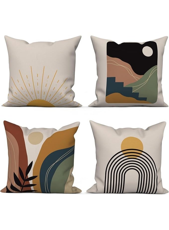 Boho Pillow Covers 18x18 Inch, Mid Century Sunrise Throw Pillow Covers Abstract Arch Linen Pillow Cases for Sofa Couch , Set of 4 (No Inserts) - Image 1