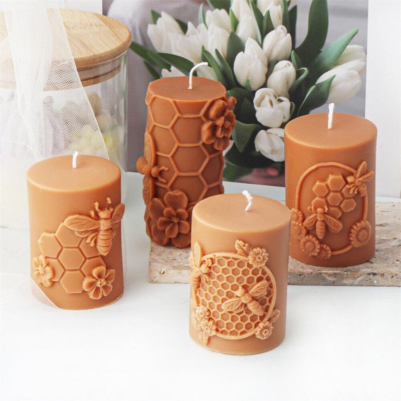 GRAINRAIN Artcraft Bee Cylinder Silicone Candle Soap Mold Honeycomb Flower Hive Beeswax Candle Making Mould (SXY331) - Image 4