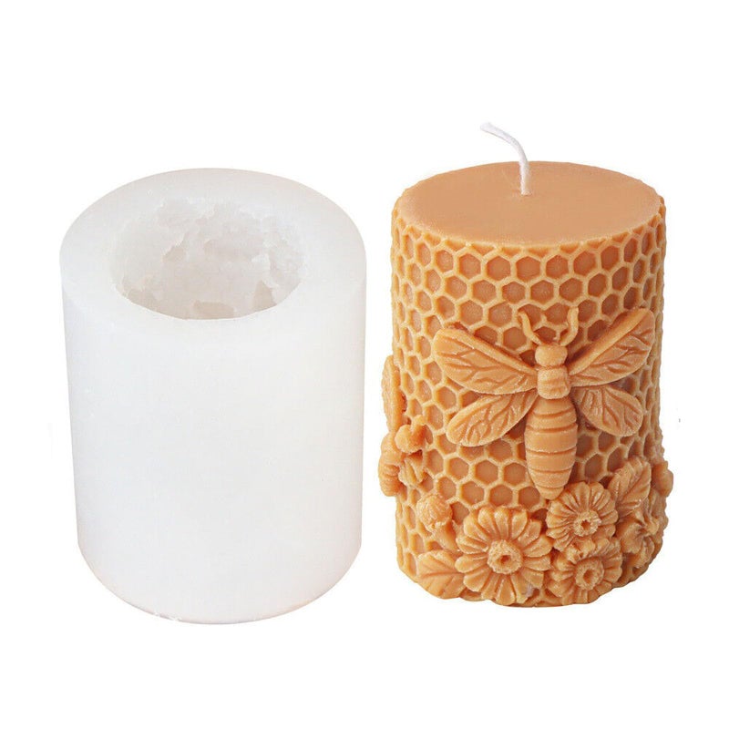 GRAINRAIN Artcraft Bee Cylinder Silicone Candle Soap Mold Honeycomb Flower Hive Beeswax Candle Making Mould (SXY331) - Image 1