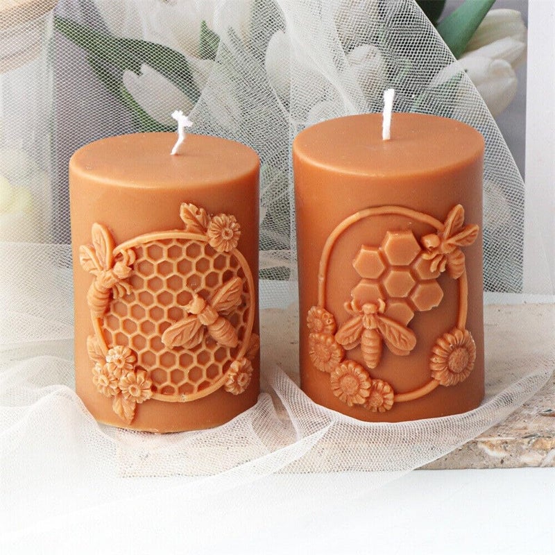 GRAINRAIN Artcraft Bee Cylinder Silicone Candle Soap Mold Honeycomb Flower Hive Beeswax Candle Making Mould (SXY331) - Image 5