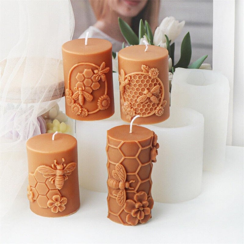 GRAINRAIN Artcraft Bee Cylinder Silicone Candle Soap Mold Honeycomb Flower Hive Beeswax Candle Making Mould (SXY331) - Image 3