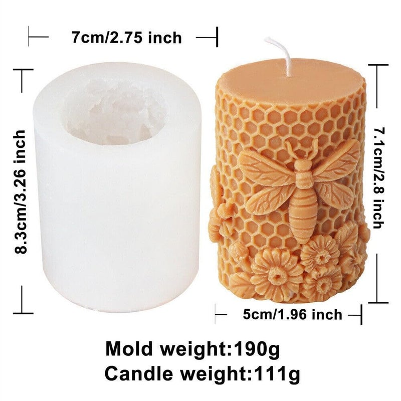 GRAINRAIN Artcraft Bee Cylinder Silicone Candle Soap Mold Honeycomb Flower Hive Beeswax Candle Making Mould (SXY331) - Image 2