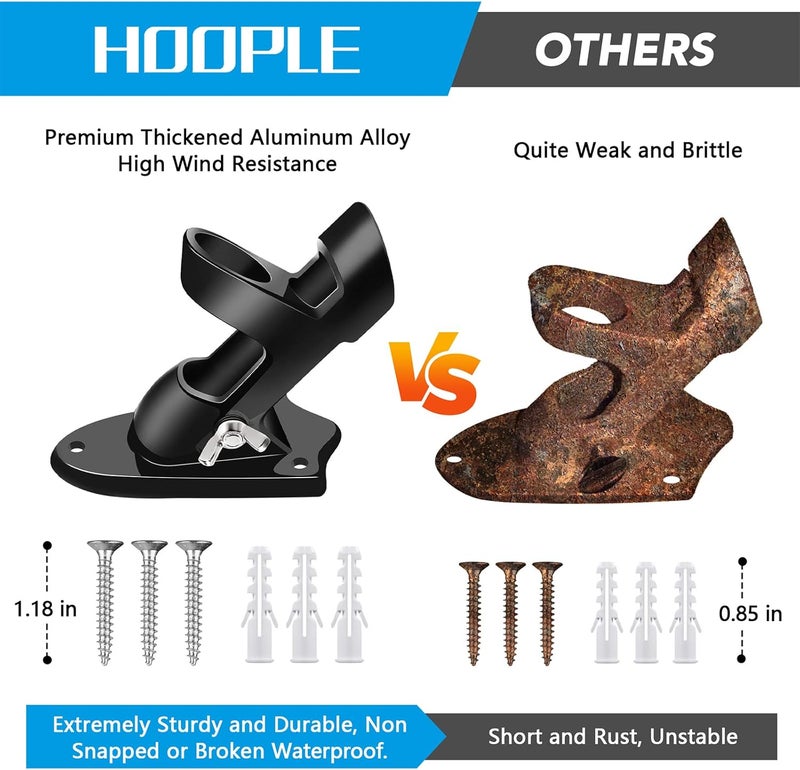 Hoople Flag Pole Holder, Heavy Duty 2PC Aluminium Alloy, Rust Free Coated, 1" Diameter, Wall Mount, Dual Position Design, Weather Resistant, 5 x 4 x 3 (Inch), Black - Image 3