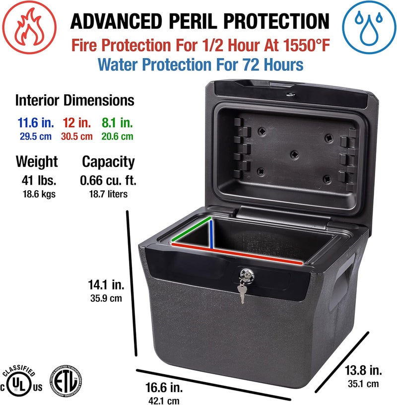 SentrySafe Fireproof and Waterproof Lock Box with Key Lock, File Safe with Carrying Handles for Documents, 0.66 Cubic Feet, 14.1 x 16.6 x 13.8 Inches, FHW40100 - Image 4