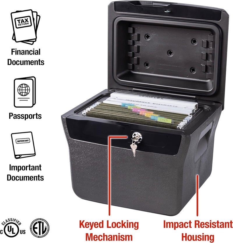 SentrySafe Fireproof and Waterproof Lock Box with Key Lock, File Safe with Carrying Handles for Documents, 0.66 Cubic Feet, 14.1 x 16.6 x 13.8 Inches, FHW40100 - Image 3