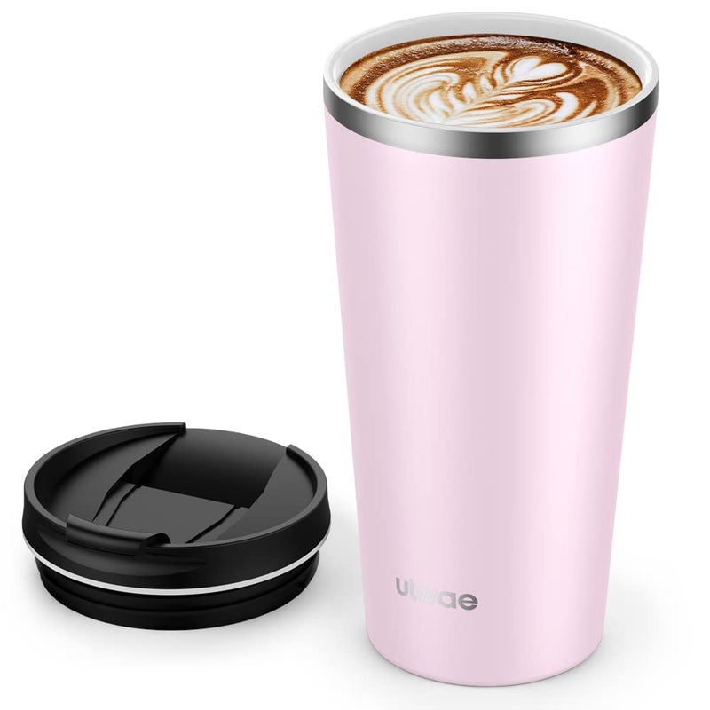 ulwae Insulated Coffee Mug with Ceramic Coating 18oz Travel Mug with Leakproof Lid Vacuum Doublewall Tumbler Stainless Steel Thermal Cup for Tea Hot Cocoa Cold Beverage Ice Drinks