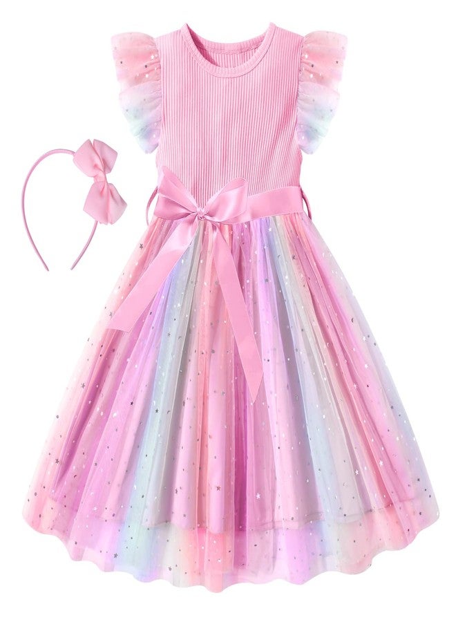 CHUANGLI Toddler Girls Tulle Dress Summer Ruffle Sleeveless Baby Girl Fashion Tutu Dresses with Headband Princess Dress 2-6Y Pink - Image 1