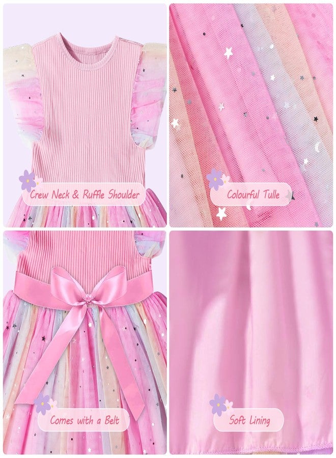 CHUANGLI Toddler Girls Tulle Dress Summer Ruffle Sleeveless Baby Girl Fashion Tutu Dresses with Headband Princess Dress 2-6Y Pink - Image 4