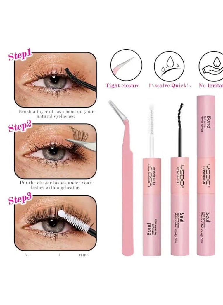 Professional Individual Cluster Lashes Kit 30D-100D - DIY Eyelash Extensions with Bond, Seal, and Tweezers - Mixed Lengths 8-16mm - Image 4