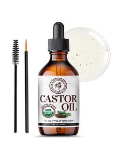 Castor Oil For Eyelashes And Eyebrows Hair Growth Oil Eyelash Brush Brow Serum Lash Oil 100% Pure Castor Oil Organic Cold Pressed Unrefined Glass Bottle Hexane Free 1 Fl Oz