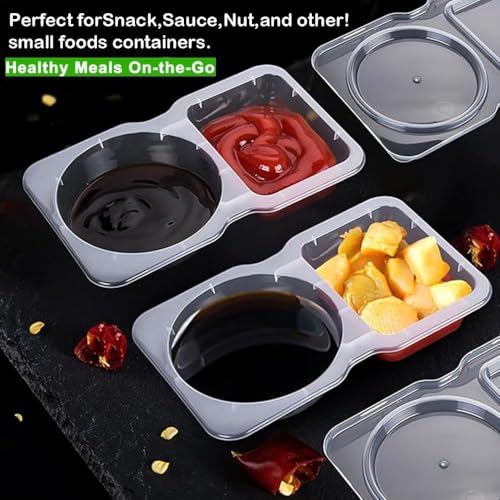 KITOME Double Compartment Condiment Containers with Lids, 5oz Reusable & Disposable Snack Cups – BPA-Free, Leakproof Dipping Sauce Containers for Meal, Salads,Travel, Parties & On-The-Go Meals. - Image 5