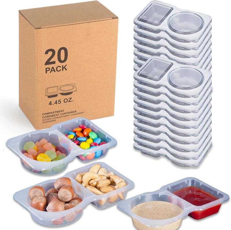 KITOME Double Compartment Condiment Containers with Lids, 5oz Reusable & Disposable Snack Cups – BPA-Free, Leakproof Dipping Sauce Containers for Meal, Salads,Travel, Parties & On-The-Go Meals. - Image 1
