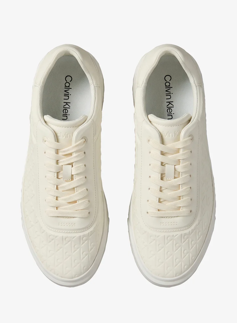 Calvin Klein Tofu/Bright White Embossed Emblem Logo Sneakers for Men | Best Price UAE