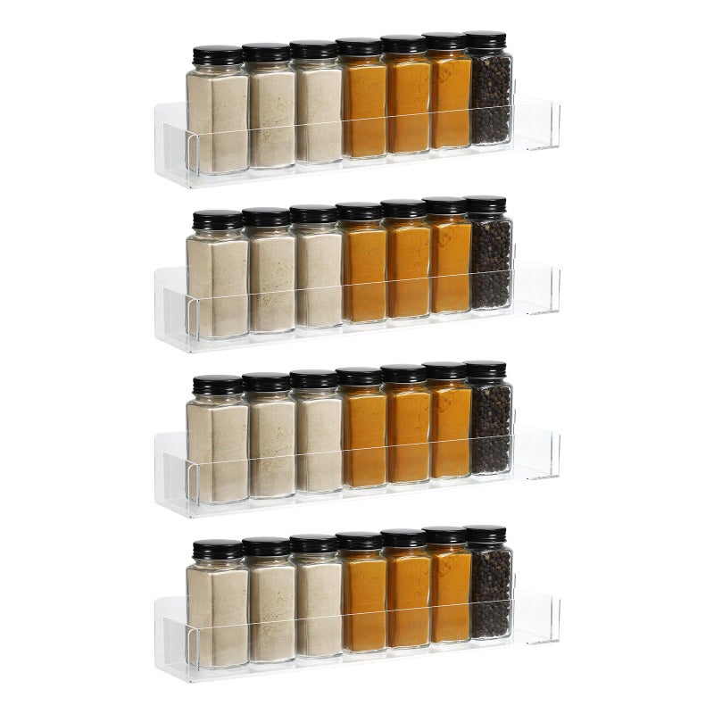 uxcell Acrylic Spice Rack Wall Mount 4 Set Acrylic Spice Shelf Organizer Hanging Seasoning Jar Storage Holder Clear Display Rack for Kitchen Wall Cabinet Door