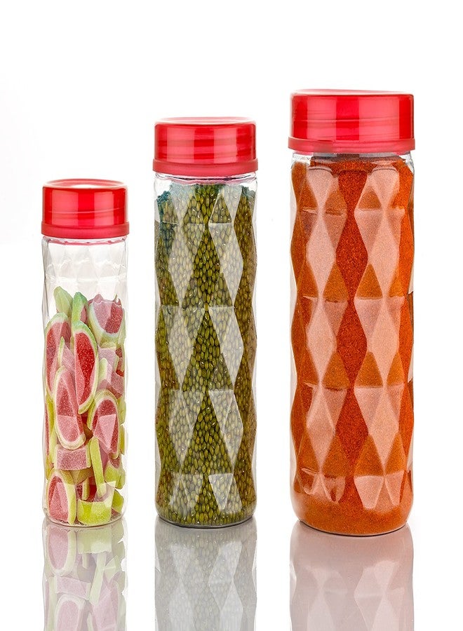 Tosaa Plastic Pet Storage Jar and Container Set of 18 (6 x 120ml, 6 x 650ml, 6 x 1.20ltrs), Red, Air Tight, Kitchen Organiser, BPA Free, Stackable - Image 4