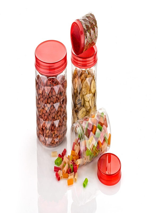 Tosaa Plastic Pet Storage Jar and Container Set of 18 (6 x 120ml, 6 x 650ml, 6 x 1.20ltrs), Red, Air Tight, Kitchen Organiser, BPA Free, Stackable - Image 5