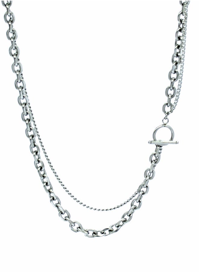 INS Trendy Titanium Steel Double-layer Collarbone Chain Designed For Men's Niche, Geometric Ot Buckle Necklace, Personalized Hip-hop Style, Versatile Accessories That Do Not Fade, Adjustable 47-50cm  - Image 2