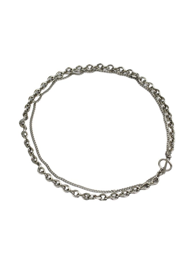 INS Trendy Titanium Steel Double-layer Collarbone Chain Designed For Men's Niche, Geometric Ot Buckle Necklace, Personalized Hip-hop Style, Versatile Accessories That Do Not Fade, Adjustable 47-50cm  - Image 3