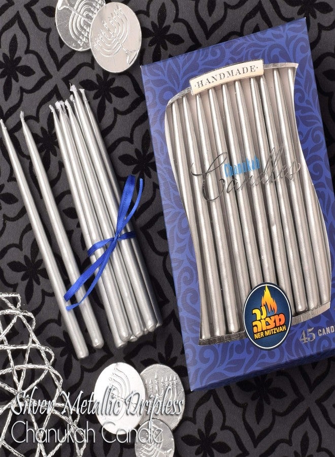 Ner Mitzvah Dripless Chanukah Candles Standard Size, Metallic Silver Hanukkah Candles Fits Most Menorahs, Premium Quality Wax for All 8 Nights of Hanukkah - Count 45 - Image 2