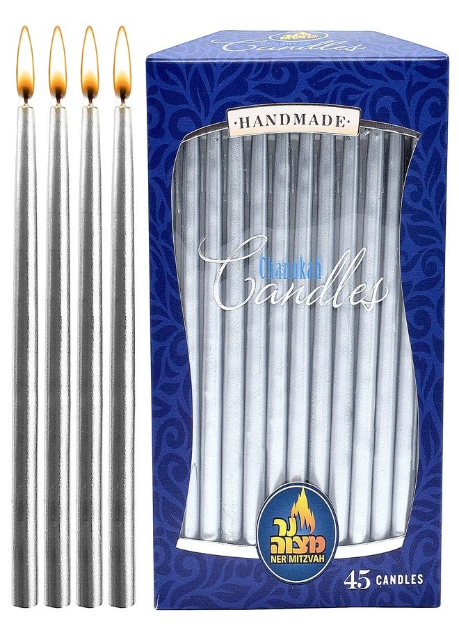 Ner Mitzvah Dripless Chanukah Candles Standard Size, Metallic Silver Hanukkah Candles Fits Most Menorahs, Premium Quality Wax for All 8 Nights of Hanukkah - Count 45 - Image 1