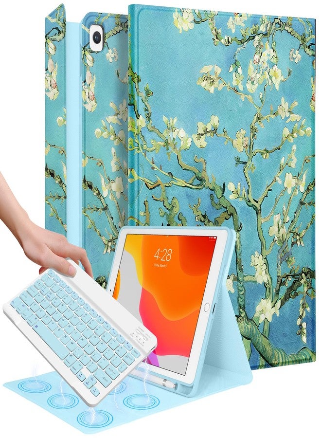 Wazzasoft for iPad 9th/8th/7th/Air 3rd Generation/Pro 10.5 Inch Case Keyboard Pencil Holder Folio Tablet Cover Women Girls Cute Girly Teens Kawaii Flower Art Unique Design for Apple 10.2 & 10.5 Inch - Image 1