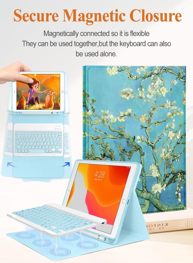 Wazzasoft for iPad 9th/8th/7th/Air 3rd Generation/Pro 10.5 Inch Case Keyboard Pencil Holder Folio Tablet Cover Women Girls Cute Girly Teens Kawaii Flower Art Unique Design for Apple 10.2 & 10.5 Inch - Image 4