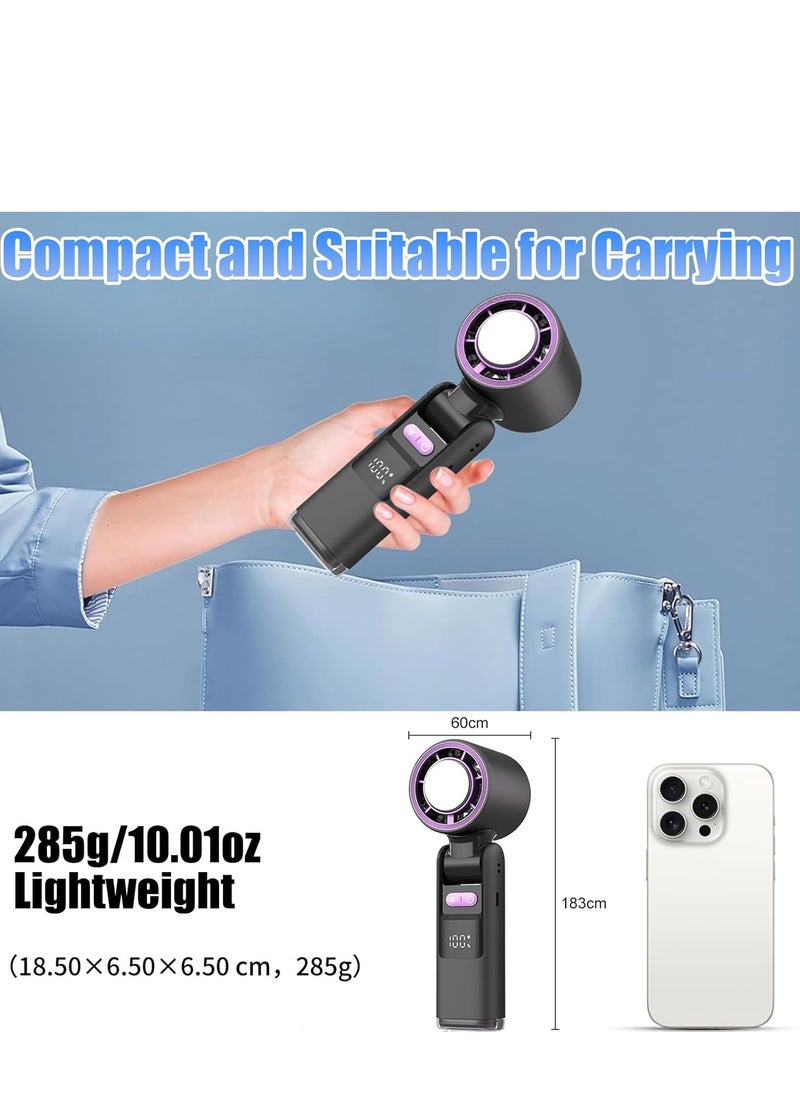 ALASAMCO - Portable Handheld Fan, Speed(1-100) Adjustable Mini Turbo Fans, 4000mAh Battery USB Rechargeable Personal Fans, LED Digital Display, 3 IN 1 Foldable Fan with Night Light for Travel/Camping/Outdoor/Office - Image 1