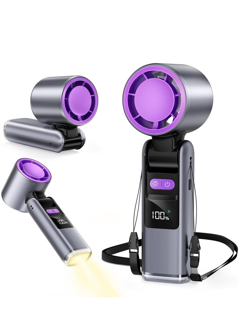 ALASAMCO Portable Handheld Fan, Speed(1-100) Adjustable Mini Turbo Fans, 4000mAh Battery USB Rechargeable Personal Fans, LED Digital Display, 3 IN 1 Foldable Fan with Night Light for Travel/Camping/Outdoor/Office - Image 1