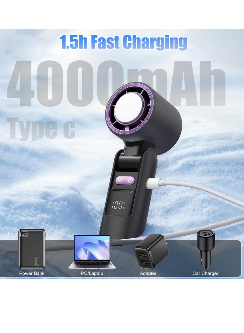 ALASAMCO Portable Handheld Fan, Speed(1-100) Adjustable Mini Turbo Fans, 4000mAh Battery USB Rechargeable Personal Fans, LED Digital Display, 3 IN 1 Foldable Fan with Night Light for Travel/Camping/Outdoor/Office - Image 2