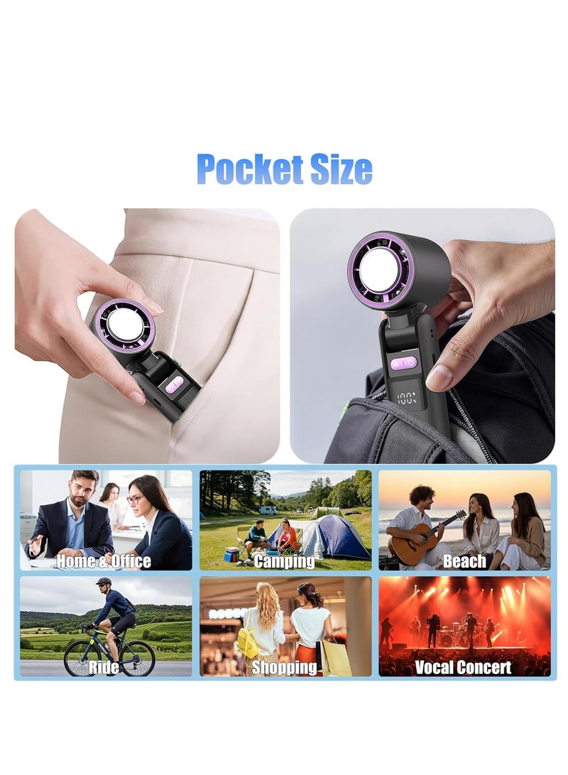 ALASAMCO Portable Handheld Fan, Speed(1-100) Adjustable Mini Turbo Fans, 4000mAh Battery USB Rechargeable Personal Fans, LED Digital Display, 3 IN 1 Foldable Fan with Night Light for Travel/Camping/Outdoor/Office - Image 5