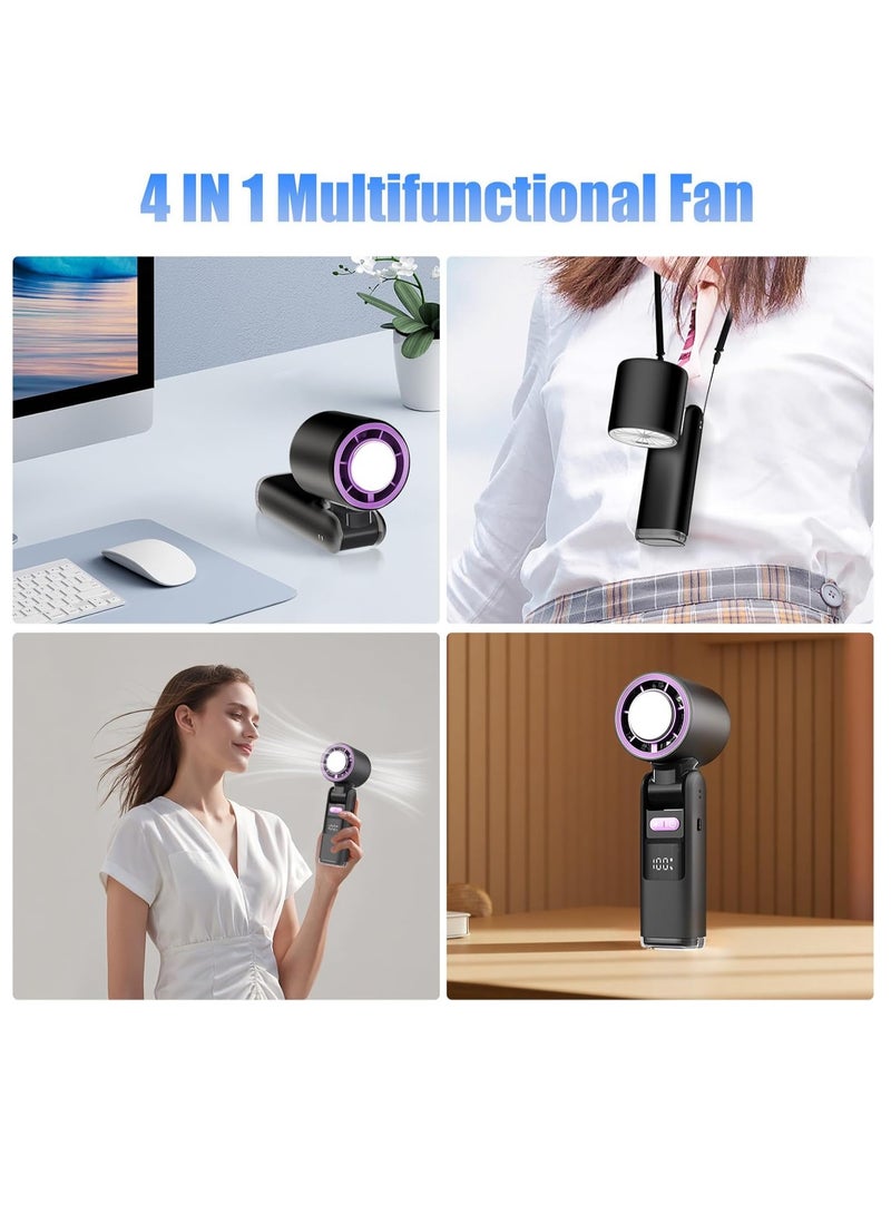 ALASAMCO Portable Handheld Fan, Speed(1-100) Adjustable Mini Turbo Fans, 4000mAh Battery USB Rechargeable Personal Fans, LED Digital Display, 3 IN 1 Foldable Fan with Night Light for Travel/Camping/Outdoor/Office - Image 4