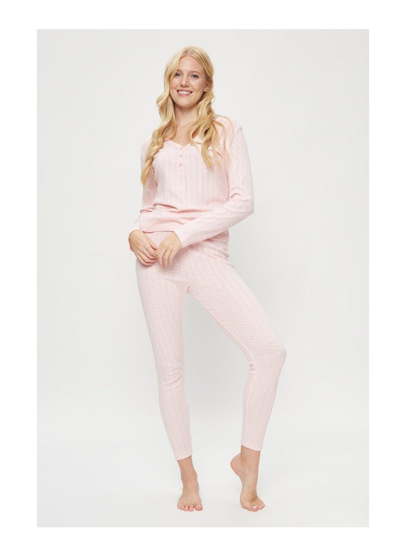 DOROTHY PERKINS - Pink Pointelle Henley Top And Leggings set - Image 1