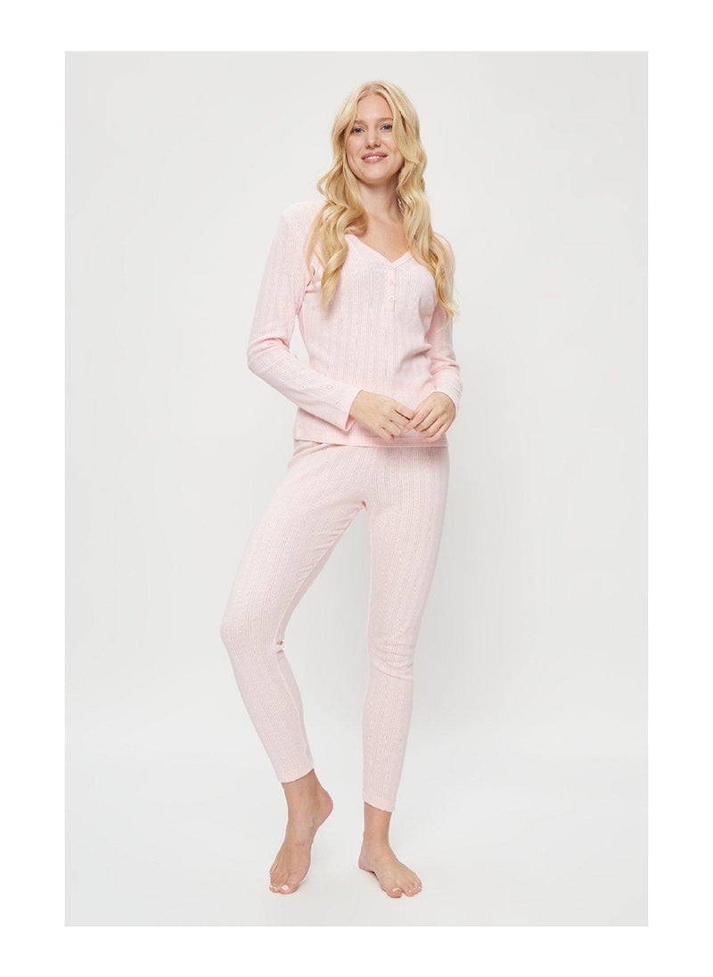 DOROTHY PERKINS - Pink Pointelle Henley Top And Leggings set - Image 1