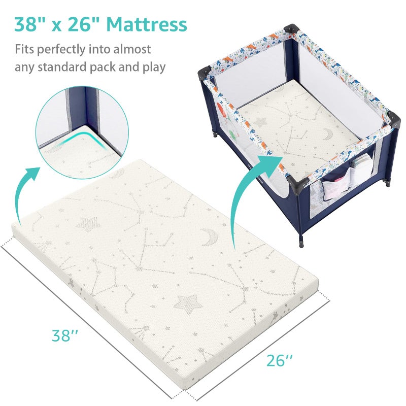 YENING Bamboo Pack and Play Mattress Pad Breathable 38x26 Waterproof Baby Mattress for Pack N Play Matress Topper Waterproof - Image 2