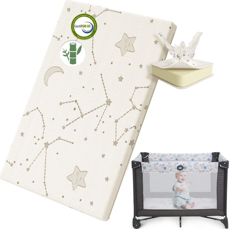 YENING Bamboo Pack and Play Mattress Pad Breathable 38x26 Waterproof Baby Mattress for Pack N Play Matress Topper Waterproof - Image 1