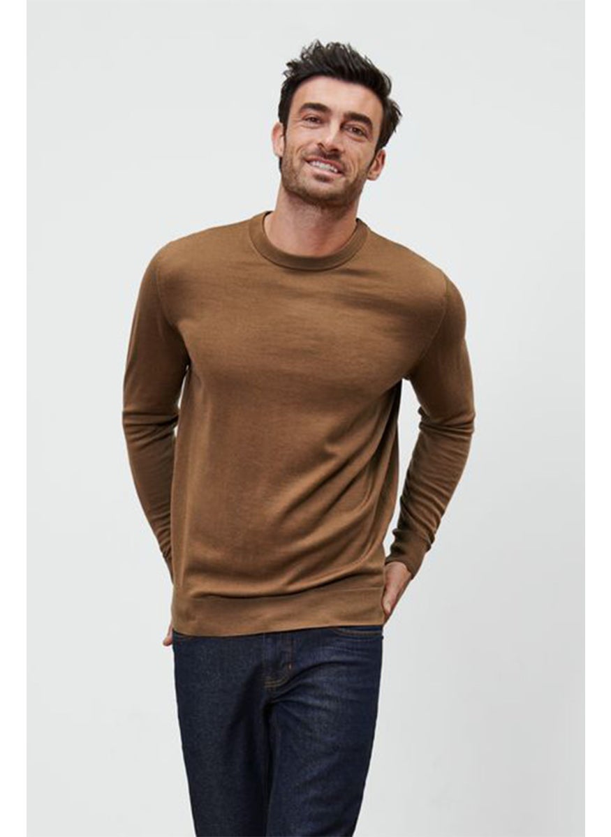 Tchibo Men Crew Neck Long Sleeve Knitted Sweater, Brown  - Image 1