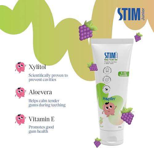 STIM Junior Baby Toothpaste | Safe to Swallow | 6–36 Months | Grape Flavoured | Fluoride & SLS Free Training paste | Enriched with Xylitol & Vit E | For Milk Teeth (Combo pack with toothbrush) (Pack of 2) - Image 3