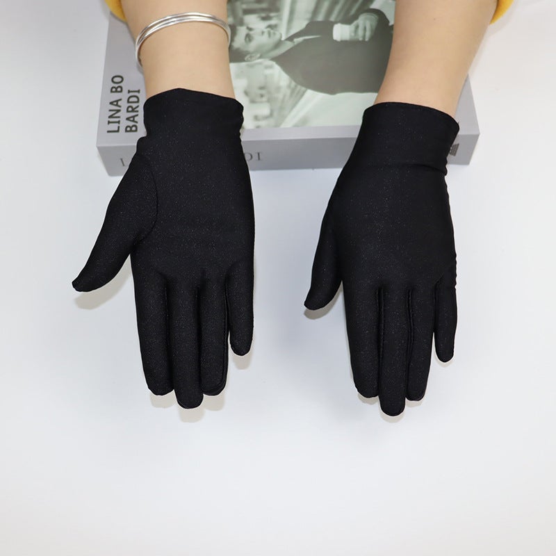 Unisex Elastic White Ceremony Gloves Breathable Black 